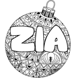 Coloriage pr&eacute;nom ZIA - d&eacute;cor Boule de No&euml;l