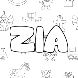 Coloriage prénom ZIA - décor Jouets