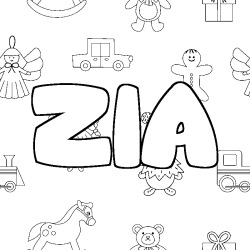 Coloriage pr&eacute;nom ZIA - d&eacute;cor Jouets