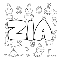 Coloriage pr&eacute;nom ZIA - d&eacute;cor Paques