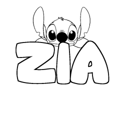 Coloriage prénom ZIA - décor Stitch