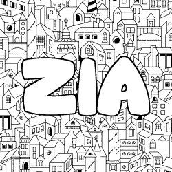Coloriage prénom ZIA - décor Ville