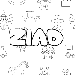 Coloriage pr&eacute;nom ZIAD - d&eacute;cor Jouets