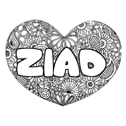 Coloriage pr&eacute;nom ZIAD - d&eacute;cor Mandala coeur