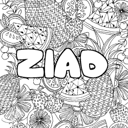 Coloriage pr&eacute;nom ZIAD - d&eacute;cor Mandala fruits