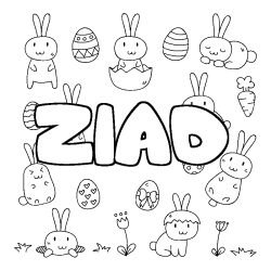 Coloriage pr&eacute;nom ZIAD - d&eacute;cor Paques