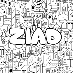 Coloriage prénom ZIAD - décor Ville