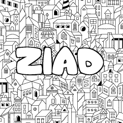 Coloriage pr&eacute;nom ZIAD - d&eacute;cor Ville