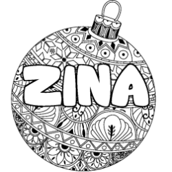 Coloriage prénom ZINA - décor Boule de Noël