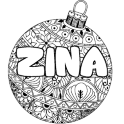 Coloriage pr&eacute;nom ZINA - d&eacute;cor Boule de No&euml;l