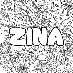 Coloriage pr&eacute;nom ZINA - d&eacute;cor Mandala fruits