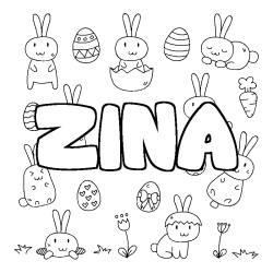 Coloriage pr&eacute;nom ZINA - d&eacute;cor Paques