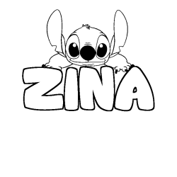 Coloriage prénom ZINA - décor Stitch