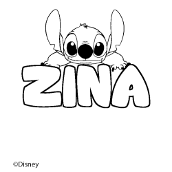 Coloriage pr&eacute;nom ZINA - d&eacute;cor Stitch