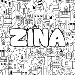 Coloriage prénom ZINA - décor Ville