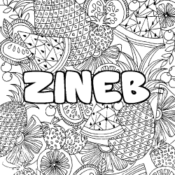Coloriage pr&eacute;nom ZINEB - d&eacute;cor Mandala fruits