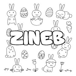 Coloriage pr&eacute;nom ZINEB - d&eacute;cor Paques