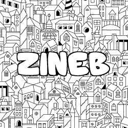 Coloriage pr&eacute;nom ZINEB - d&eacute;cor Ville