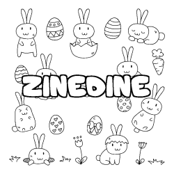 Coloriage pr&eacute;nom ZINEDINE - d&eacute;cor Paques