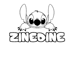Coloriage prénom ZINEDINE - décor Stitch
