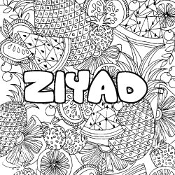 Coloriage pr&eacute;nom ZIYAD - d&eacute;cor Mandala fruits