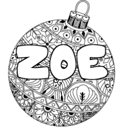 Coloriage prénom ZOE - décor Boule de Noël