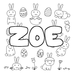 Coloriage pr&eacute;nom ZOE - d&eacute;cor Paques
