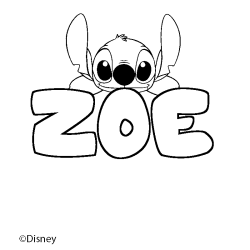 Coloriage pr&eacute;nom ZOE - d&eacute;cor Stitch