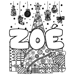 Coloriage ZO&Eacute; - d&eacute;cor Sapin et Cadeaux