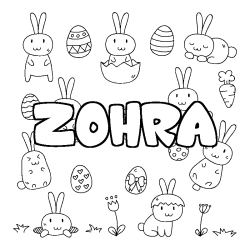 Coloriage prénom ZOHRA - décor Paques