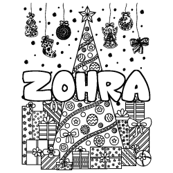 Coloriage ZOHRA - d&eacute;cor Sapin et Cadeaux