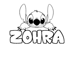 Coloriage prénom ZOHRA - décor Stitch