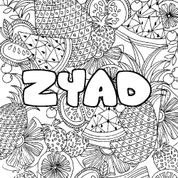 Coloriage pr&eacute;nom ZYAD - d&eacute;cor Mandala fruits