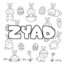Coloriage pr&eacute;nom ZYAD - d&eacute;cor Paques