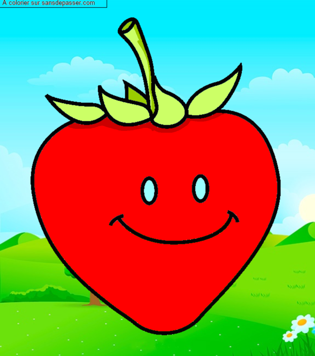 Coloriage Fraise souriante par un invit&eacute;