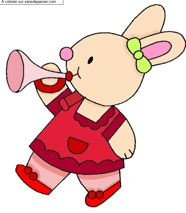 Coloriage Petit lapin avec une trompette par un invit&eacute;