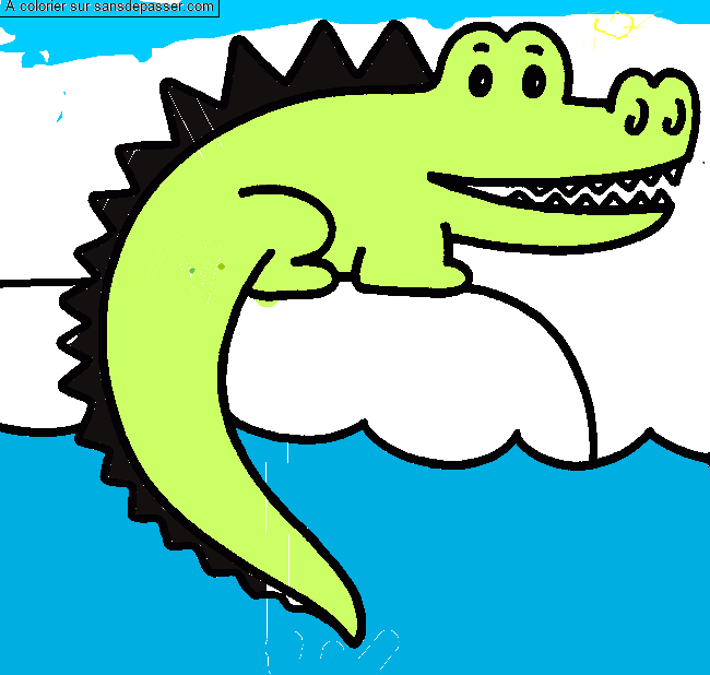 Coloriage Crocodile au bord de l'eau par un invit&eacute;