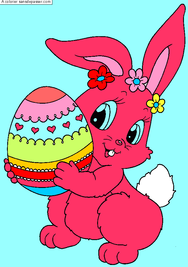 Coloriage Lapin avec un oeuf de P&acirc;ques