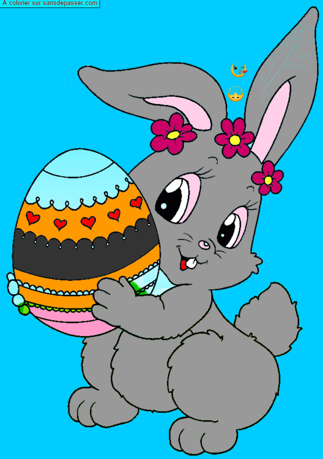 Coloriage Lapin avec un oeuf de P&acirc;ques par un invit&eacute;