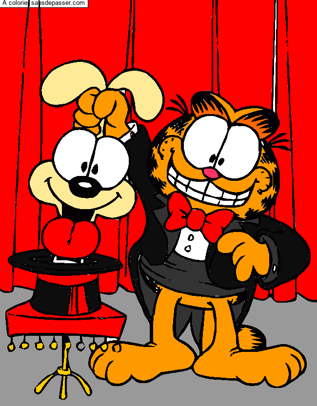 Coloriage Garfield et Odie font de la magie par sans d&eacute;passer girl