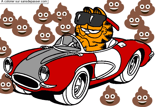 Coloriage Garfield en voiture par un invit&eacute;
