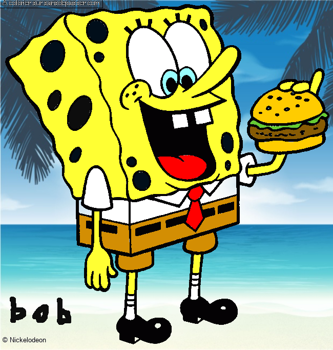 Bob l'éponge mange un hamburger par un invité