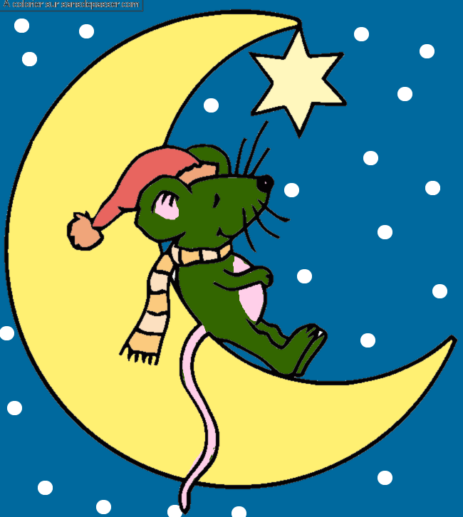 Coloriage Petite souris au clair de lune par un invit&eacute;
