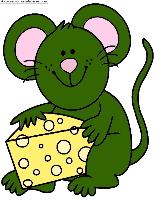 Coloriage Souris avec un gros morceau de fromage par un invit&eacute;