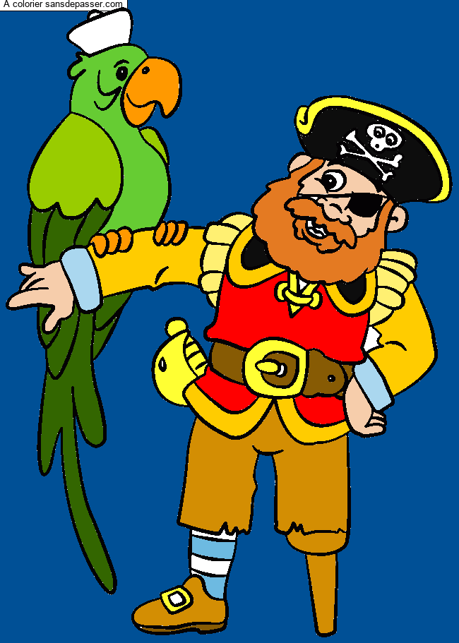 Coloriage Capitaine pirate et son perroquet par un invité