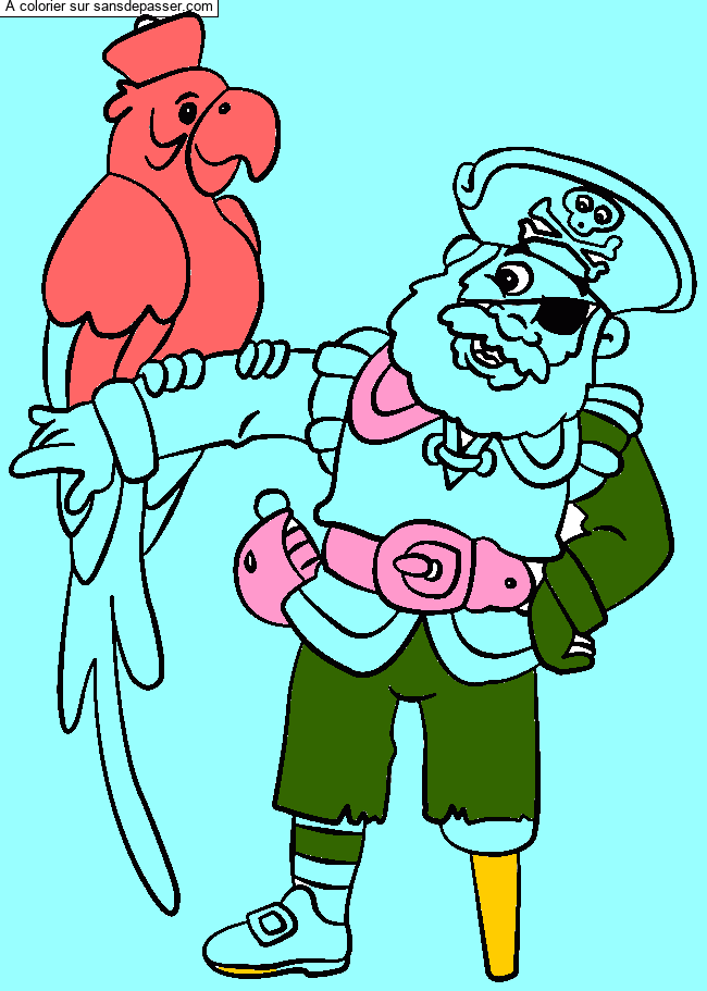 Coloriage Capitaine pirate et son perroquet par un invité