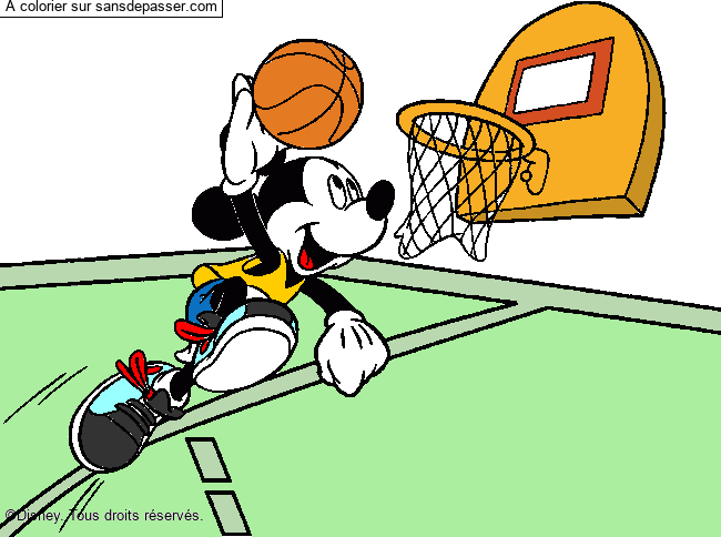 Coloriage Mickey joue au basketball par un invit&eacute;