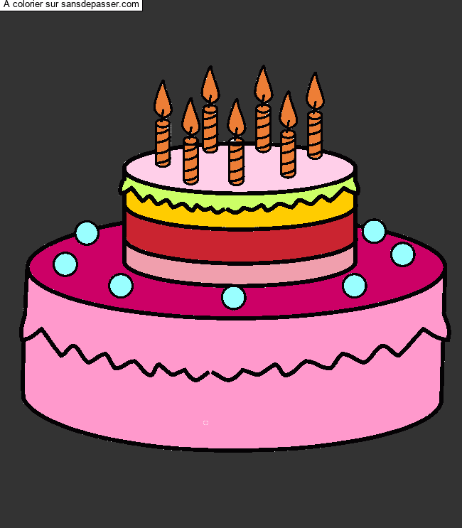 Coloriage G&acirc;teau d'anniversaire - 7 ans par oiseau