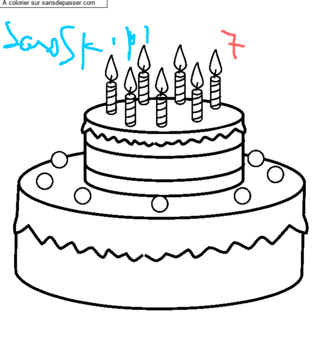 Coloriage G&acirc;teau d'anniversaire - 7 ans par un invit&eacute;