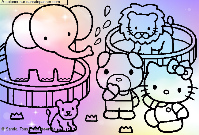 Coloriage Hello Kitty au Zoo par un invit&eacute;